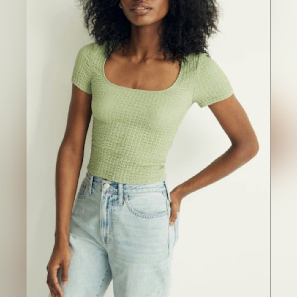 Madewell Popcorn Light Green Textured Crop Top Large